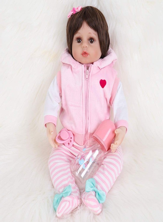 ENADOLL Lifelike Reborn Baby Dolls - Realistic Baby Doll 16 inch Newborn Girl Doll with Feeding Accessories Gift Set (Pink Vest) - Image 2